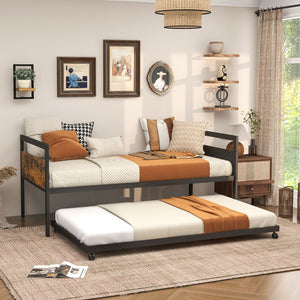 Lit de repos double en métal avec roulettes verrouillables et lit gigogne - taille double