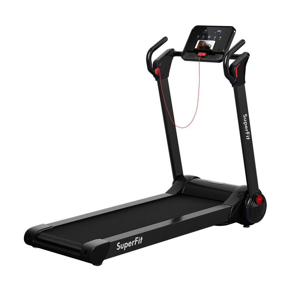 Motorized folding electric treadmill with LED display and app control - Black