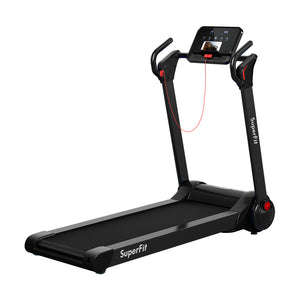 Motorized folding electric treadmill with LED display and app control - Black