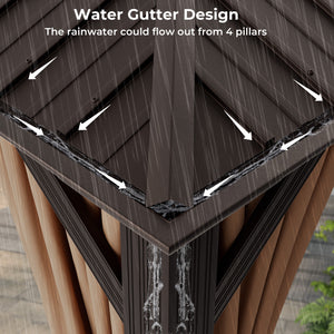 Gazebo à toit rigide à double toit de 12 pi x 16 pi avec toit en acier galvanisé - Café