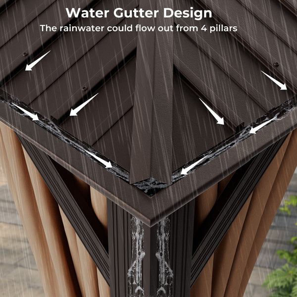 Gazebo à toit rigide à double toit de 12 pi x 16 pi avec toit en acier galvanisé - Café