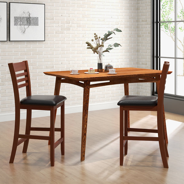 Set of 2 counter-height bar stools/kitchen stools with backrest and footrest - Walnut