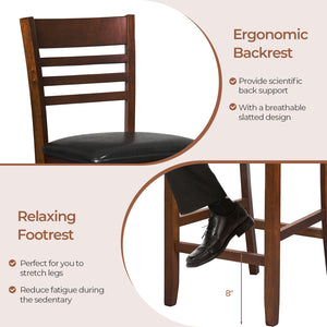 Set of 2 counter-height bar stools/kitchen stools with backrest and footrest - Walnut