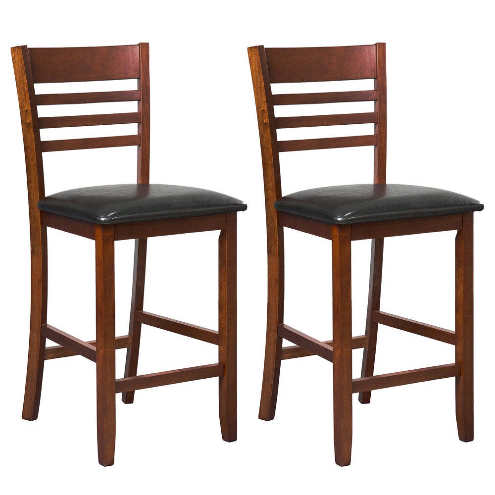 Ensemble de 2 chaises de bar à hauteur de comptoir  tabouret de cuisine avec dossier et repose-pieds - Noyer