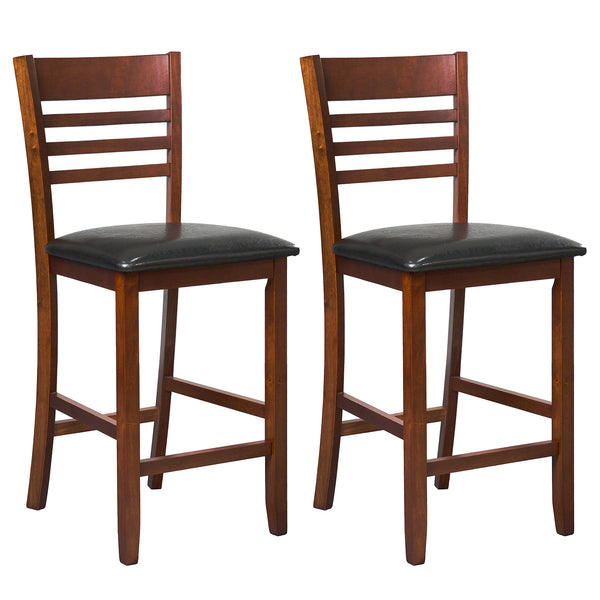 Set of 2 counter-height bar stools/kitchen stools with backrest and footrest - Walnut