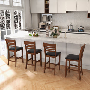 Set of 2 counter-height bar stools/kitchen stools with backrest and footrest - Walnut