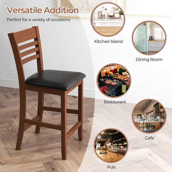 Set of 2 counter-height bar stools/kitchen stools with backrest and footrest - Walnut
