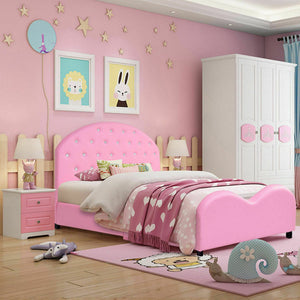 Lit de princesse en bois avec plate-forme rembourrée pour enfants