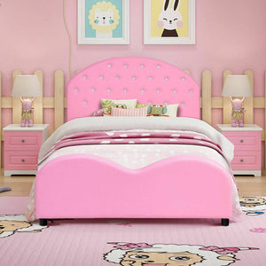 Lit de princesse en bois avec plate-forme rembourrée pour enfants