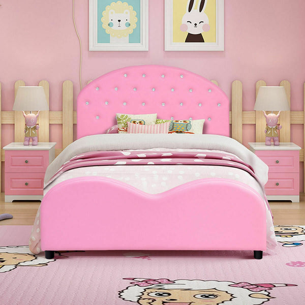 Lit de princesse en bois avec plate-forme rembourrée pour enfants