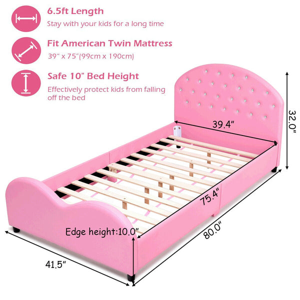 Lit de princesse en bois avec plate-forme rembourrée pour enfants