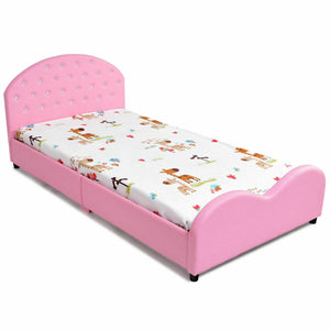 Lit de princesse en bois avec plate-forme rembourrée pour enfants