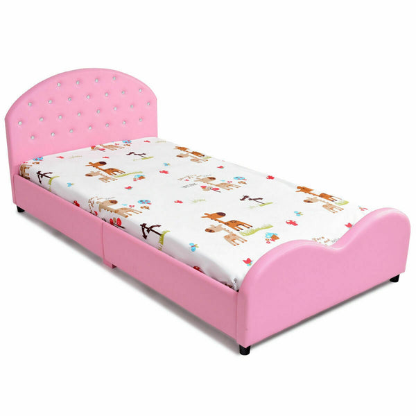 Lit de princesse en bois avec plate-forme rembourrée pour enfants