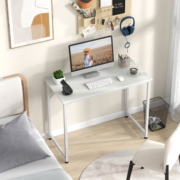 Small 40-inch computer desk with sturdy metal frame - White