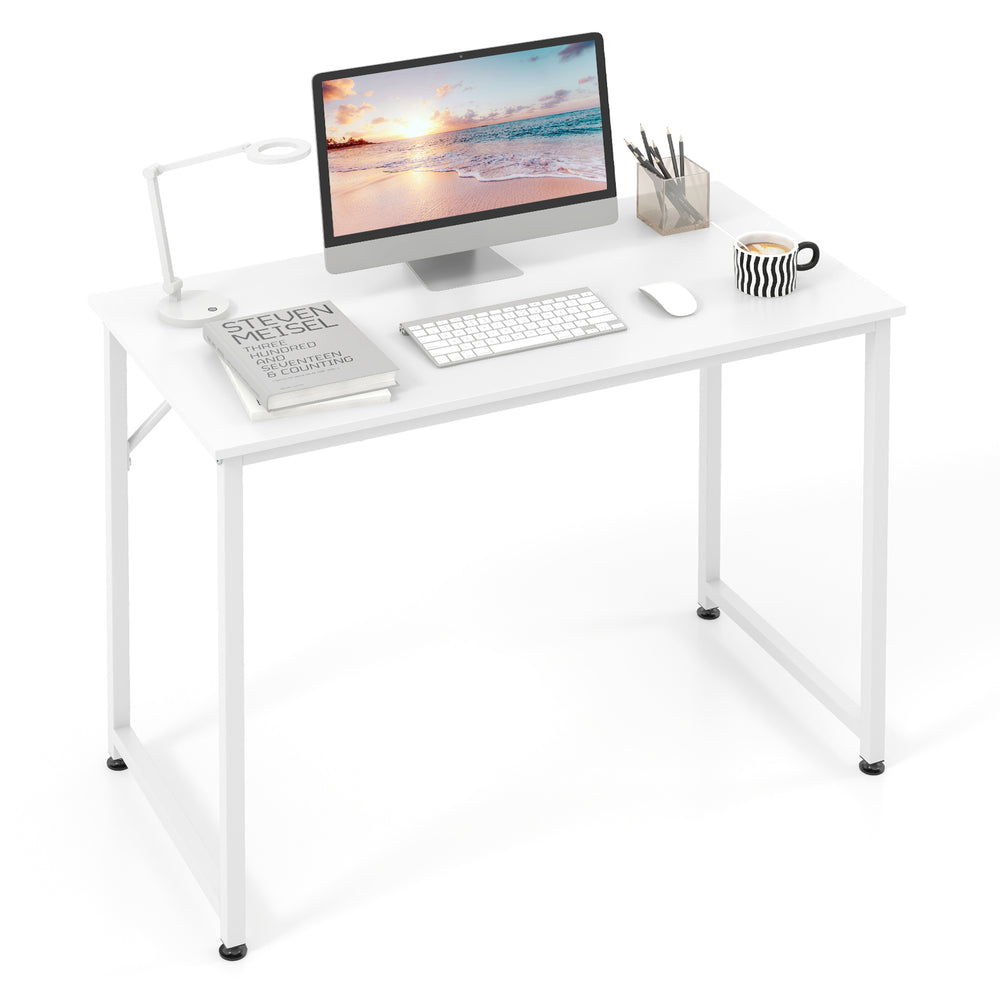 Petit bureau d'ordinateur de 40 pouces avec cadre en métal robuste - Blanc