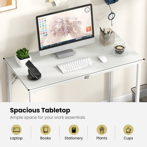 Small 40-inch computer desk with sturdy metal frame - White