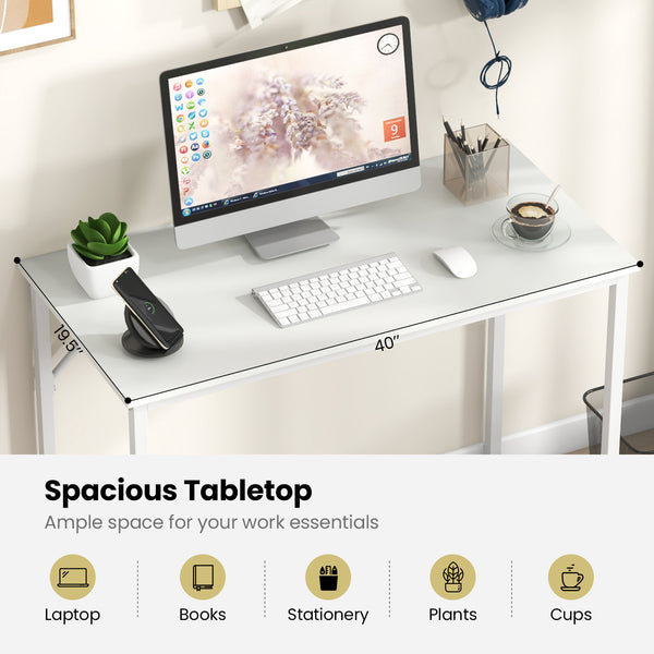 Small 40-inch computer desk with sturdy metal frame - White