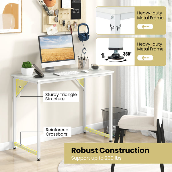 Small 40-inch computer desk with sturdy metal frame - White