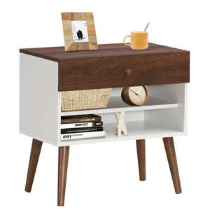 Table de chevet Mid-Century avec Tiroir et Pied en Bois de Caoutchouc