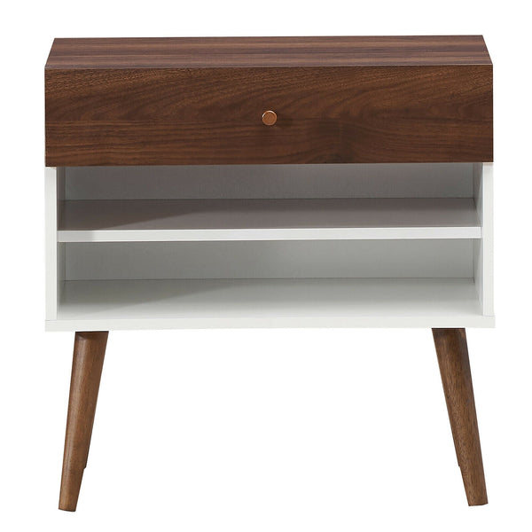 Table de chevet Mid-Century avec Tiroir et Pied en Bois de Caoutchouc