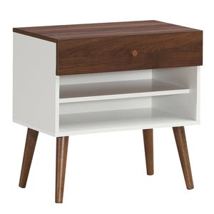 Table de chevet Mid-Century avec Tiroir et Pied en Bois de Caoutchouc
