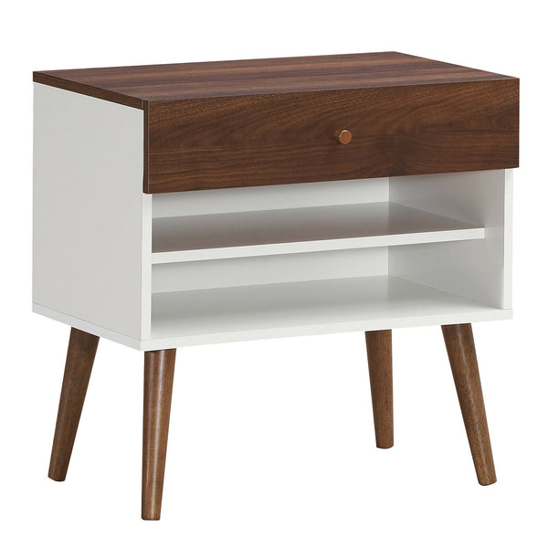 Table de chevet Mid-Century avec Tiroir et Pied en Bois de Caoutchouc