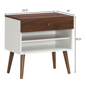 Table de chevet Mid-Century avec Tiroir et Pied en Bois de Caoutchouc