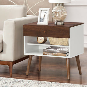 Table de chevet Mid-Century avec Tiroir et Pied en Bois de Caoutchouc
