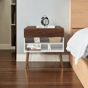 Table de chevet Mid-Century avec Tiroir et Pied en Bois de Caoutchouc
