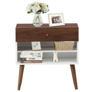 Table de chevet Mid-Century avec Tiroir et Pied en Bois de Caoutchouc