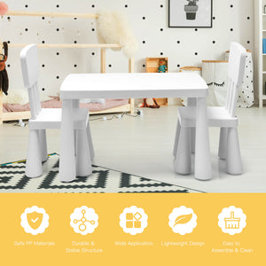 3-Piece Children's Table and Chair Set - White