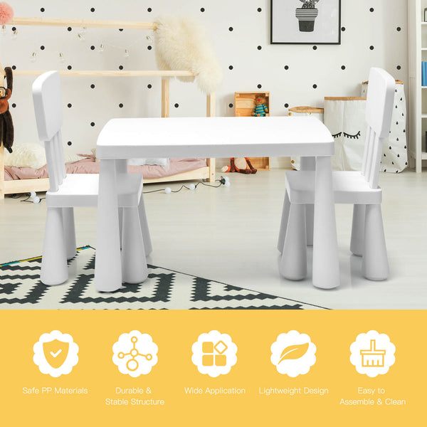 3-Piece Children's Table and Chair Set - White