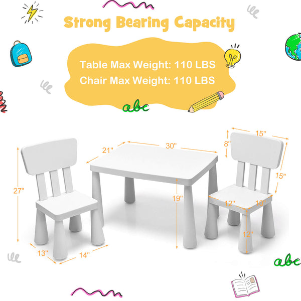 3-Piece Children's Table and Chair Set - White