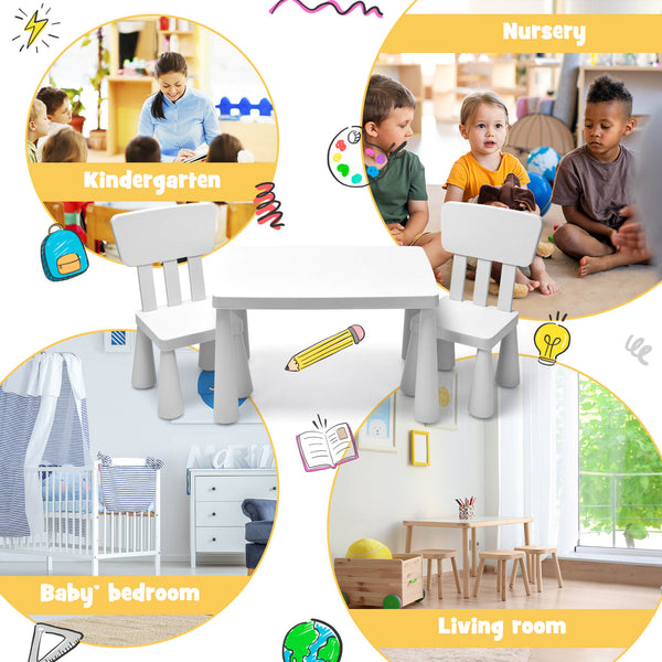 3-Piece Children's Table and Chair Set - White