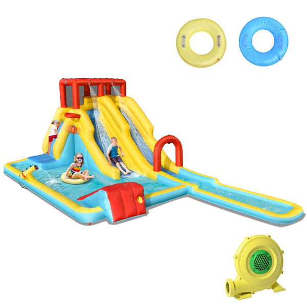 Parc aquatique gonflable à double toboggan avec souffleur d'air de 735 W