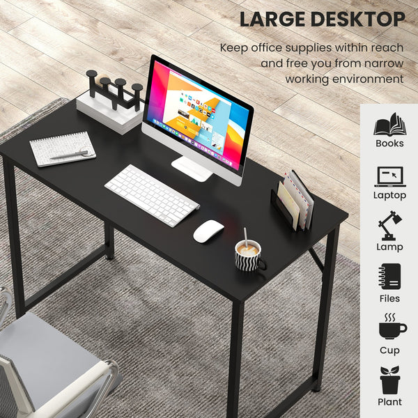 L-shaped computer desk and writing workstation for home and office - Black