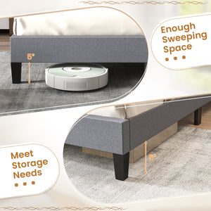 Queen Size Upholstered Platform Bed with Button-Tucked Headboard - Queen and Grey