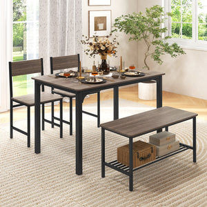 Ensemble de salle à manger rustique 4 pièces avec 2 chaises et banc - Gris