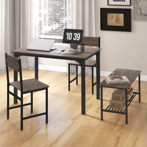 Ensemble de salle à manger rustique 4 pièces avec 2 chaises et banc - Gris
