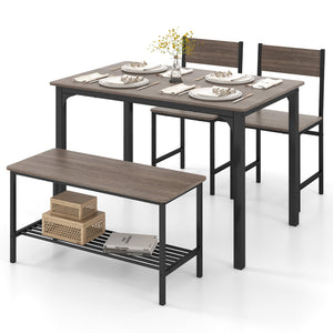 Ensemble de salle à manger rustique 4 pièces avec 2 chaises et banc - Gris