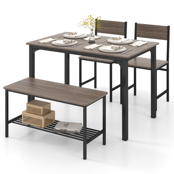 Ensemble de salle à manger rustique 4 pièces avec 2 chaises et banc - Gris