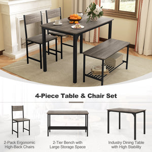Ensemble de salle à manger rustique 4 pièces avec 2 chaises et banc - Gris