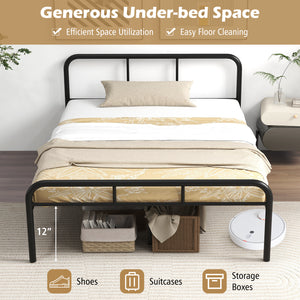 Cadre de lit complet avec tête de lit et pied de lit  aucun sommier nécessaire - Noir