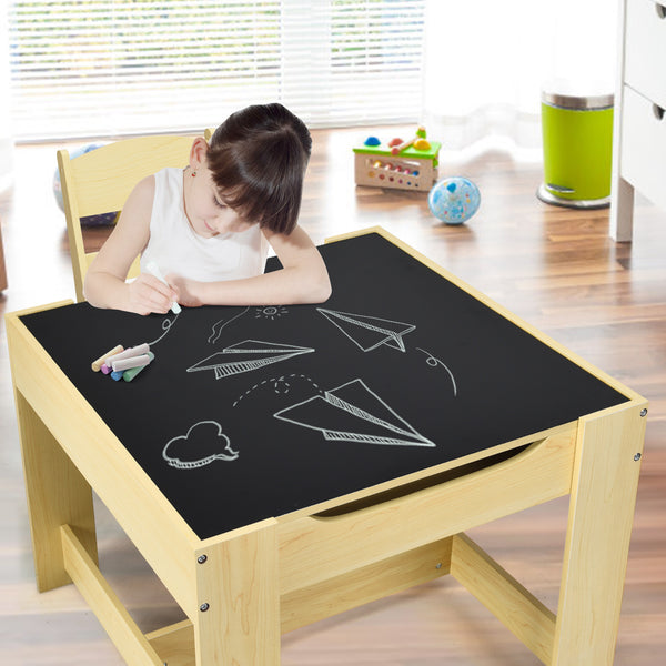 Children's table and chair set with storage boxes, blackboard, whiteboard, natural drawing