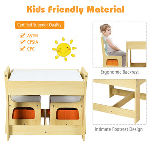Children's table and chair set with storage boxes, blackboard, whiteboard, natural drawing