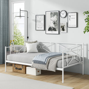 Metal double bed frame with sturdy steel slats - White