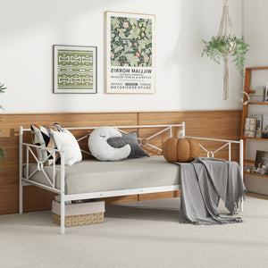 Metal double bed frame with sturdy steel slats - White