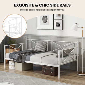 Metal double bed frame with sturdy steel slats - White