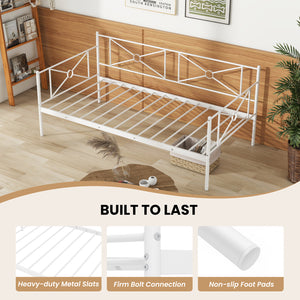 Metal double bed frame with sturdy steel slats - White