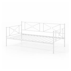 Metal double bed frame with sturdy steel slats - White